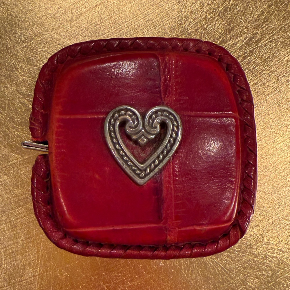 BRIGHTON Vintage Red Leather Tape Measure with Silver Heart Accent